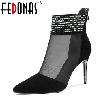 

FEDONAS 2021 Summer New Fashion Elegant Mesh SheepSkin Women Ankle Boots Party Prom Pumps Sandals Concise Sexy Shoes Woman
