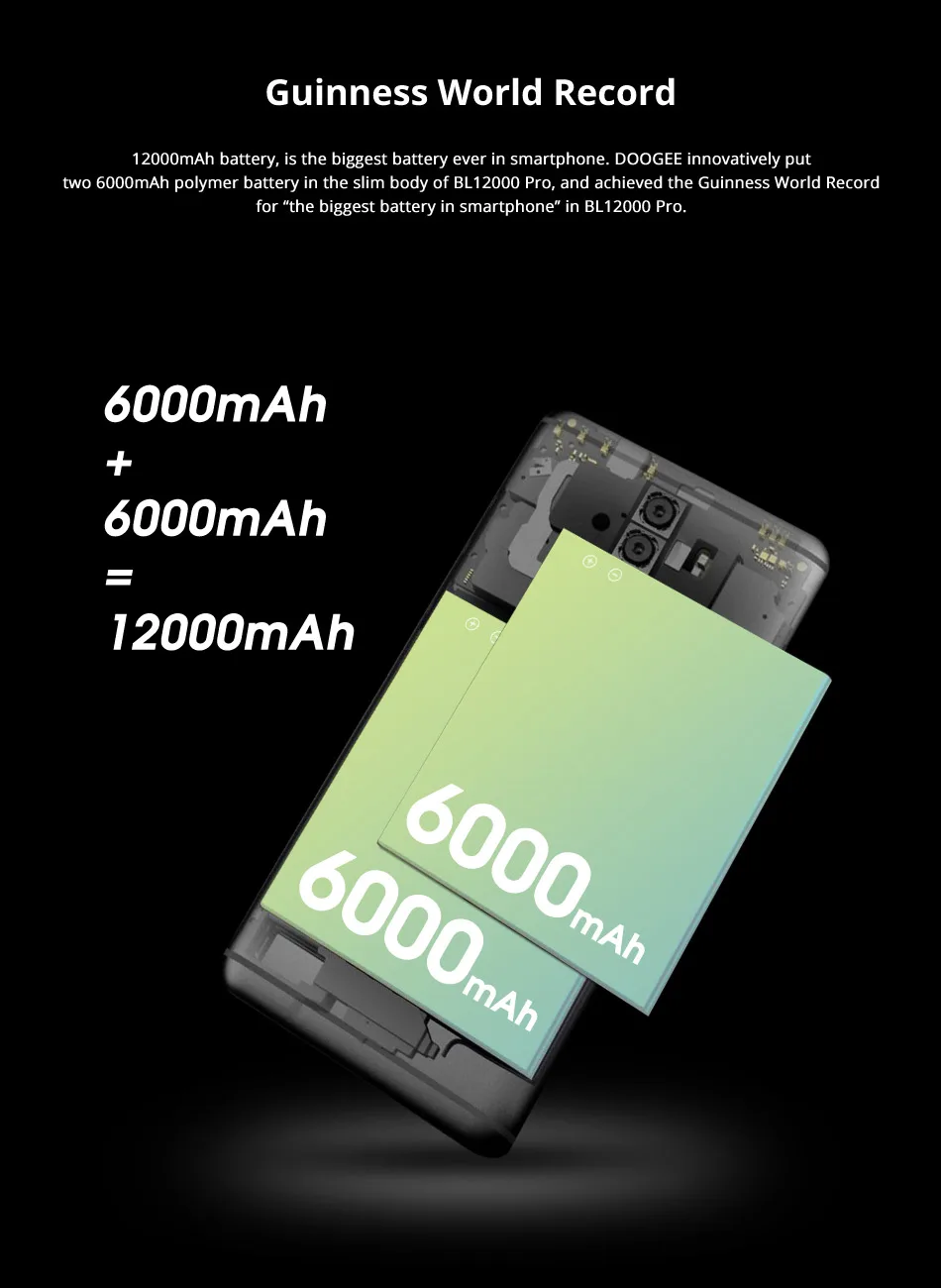 Doogee BL12000 Pro 12000 мАч смартфон MTK6763T 6.0 ''18: 9 FHD + 2.5 ГГц 6 ГБ Оперативная память 64 ГБ Встроенная память Quad Камера 16.0 + 13.0 Мп Android 7.1