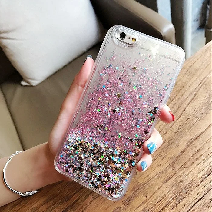 

New Loves Heart Glitter Stars Dynamic Liquid Quicksand Soft TPU Phone Back Cover Case For iPhone 6 6S 6Plus 7 7 Plus 5 5S 5SE