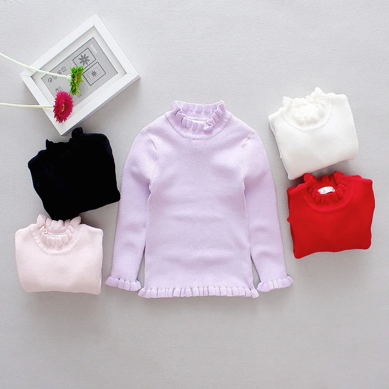 

Girls sweater 2018autumn and winter children's clothing girls high collar pullover sweater primer shirt wild solid color sweater