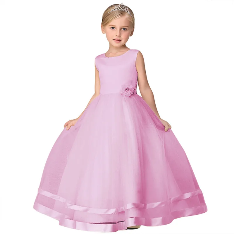 

2019 Girls Ball Gowns Long Flower Girl Dresses Purple Birthday Gown for 4 5 6 7 9 11 12 Years Old Girl Party Dress