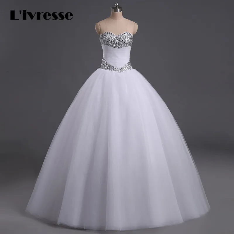 Real Photo Cheap Wedding Dresses China Sweetheart Ball Gown Tulle With Crystal Vestido Noiva