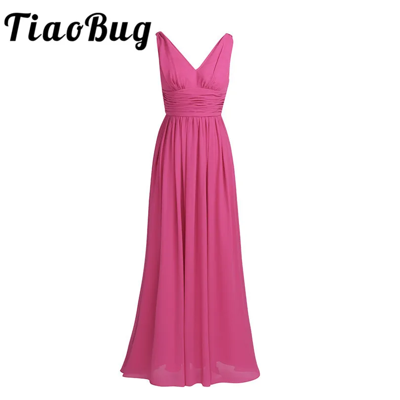 TiaoBug New Arrival sukienki na specjalne okazje V Neck eleganckie 2022 kobiety panie druhna księżniczka szyfonowe, letnie sukienki długie