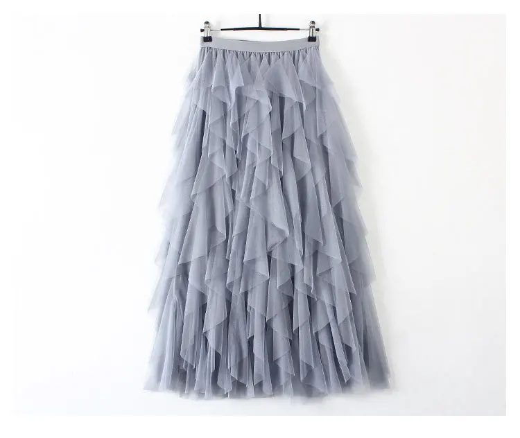 Корейская модная юбка-пачка из тюля Женская длинная юбка макси весна лето осень черная розовая серая плиссированная юбка с высокой талией Женская