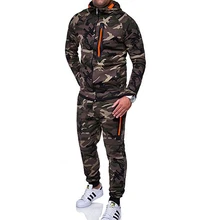 Для мужчин одежда Для мужчин камуфляж с длинным рукавом осень молнии топы карманы Повседневное Фитнес штаны