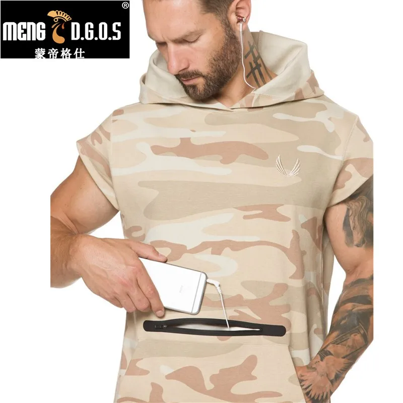 العلامة التجارية رجل قصيرة هوديس سترة بلا سحّاب أنيقة الترفيه معطف الجمنازيوم اللياقة البدنية كمال الاجسام سترة البلوز الذكور الرياضية الم...