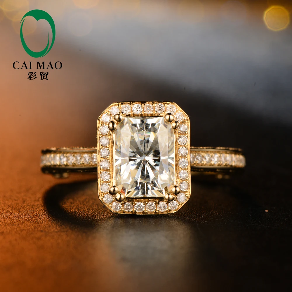 CAIMAO Сияющий граненый 1.69ct Moissanite 9K желтое золото винтажные Драгоценности обручальное кольцо