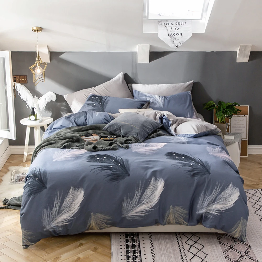 

PAPA&MIMA feather Pattern bedding set sheet Pillowcase Duvet Cover Sets Cotton King AU Queen Double Twin size dropshipping