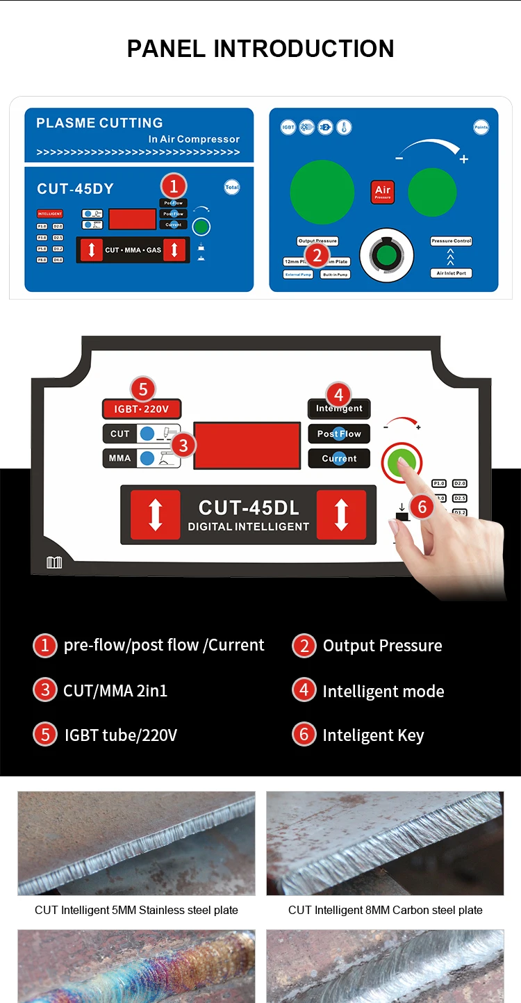 ANDELI умный портативный однофазный плазменный резак с резки/MMA 2 в 1 CUT-45DY интеллектуальная плазменная резка