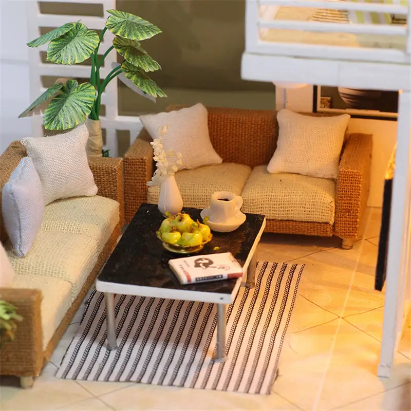 Simple And Elegent Doll House Wooden Furniture Diy House Miniature Assemble 3D Miniaturas Dollhouse Kits Festival Hot Gift