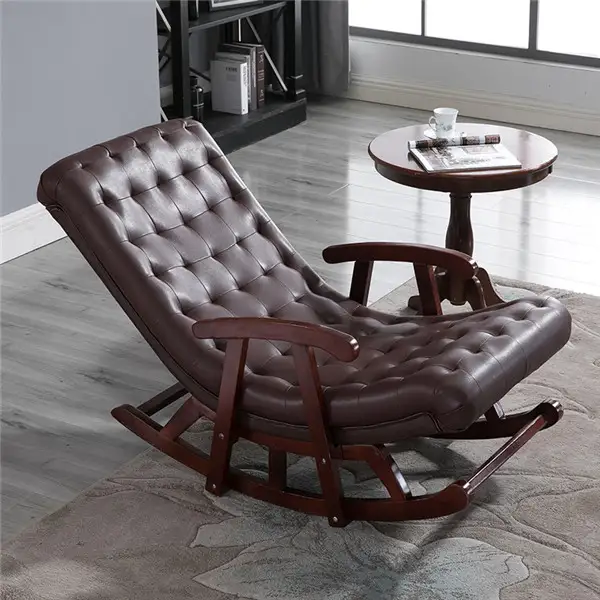 Modern Leather Wood Rocking Lounge Chair Armchair Living Room