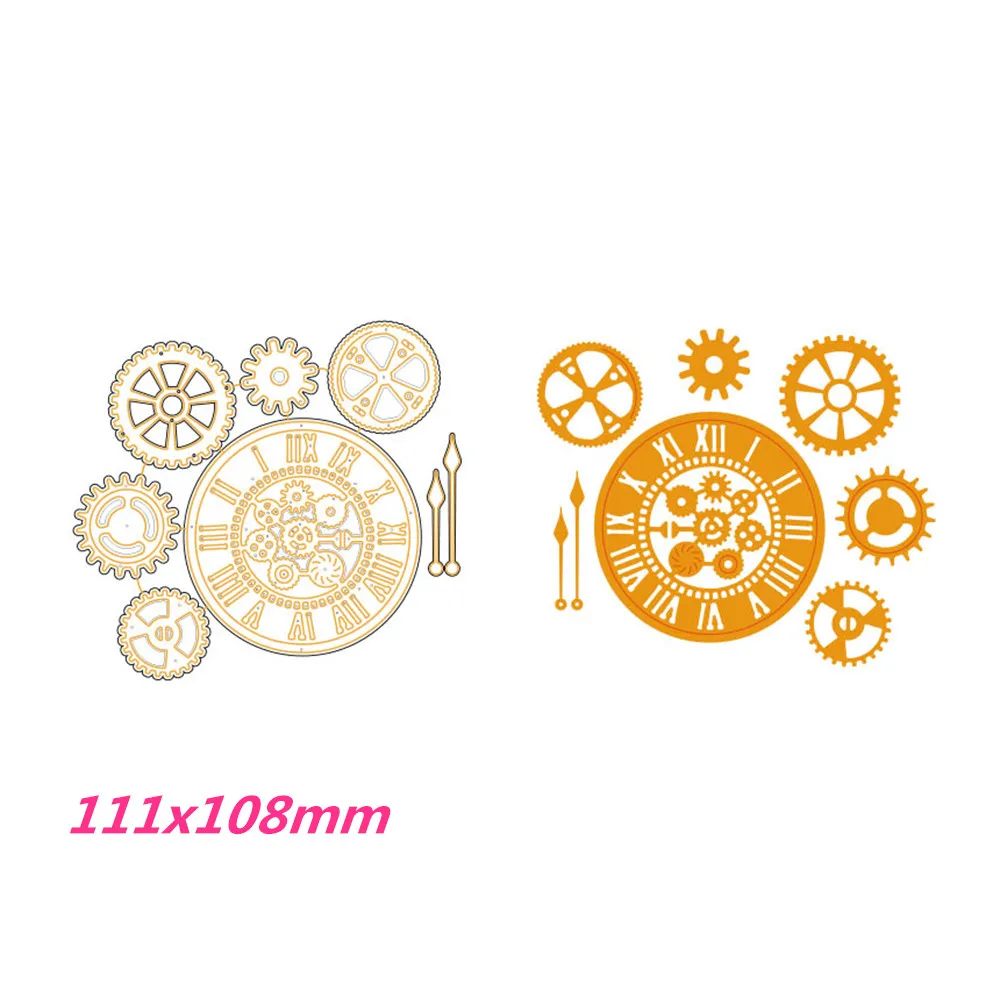 

111x108mm Watch Gear Clock Making Scrapbook Greeting Card Lace Hollow Metal Cutting Dies Stencil Frame Embossing Template DIY