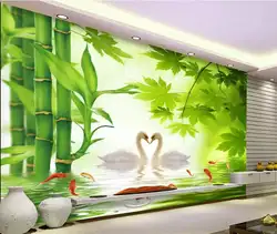 На заказ любой размер Настенные обои Лебединое озеро бамбук гостиная фон стены гостиной обои 3D живопись