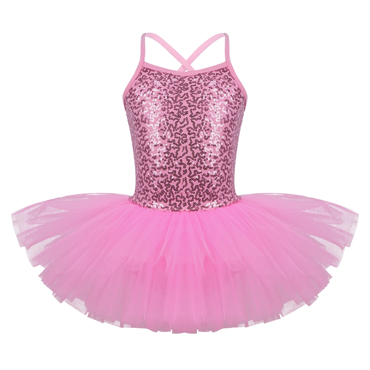 Iiniim/Для девочек светоотражающий нарядное лиричная Танцы класса костюмы ребенок балетное платье-пачка танцев гимнастическое платье-пачка с трико - Цвет: Pink