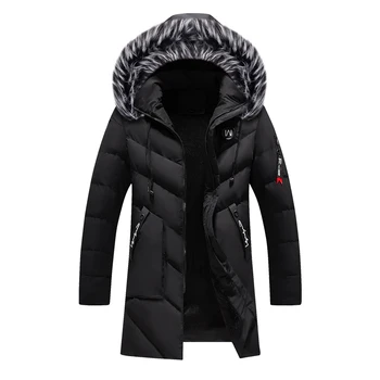 

Fashion Winter Jackets Men Hooded Coats Fur Collar Thick Velvet Long Trench Men Parka Outwear Windproof Casual Warm Jackets
