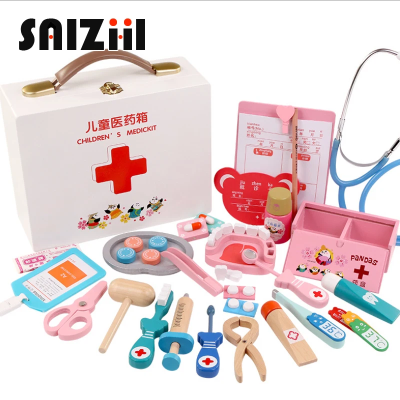 

SZ STEAM Wooden Toys Funny Pretend Play Real Life Cosplay Doctor Game Toy Dentist Medicine Box Pretend Doctor Play For Children