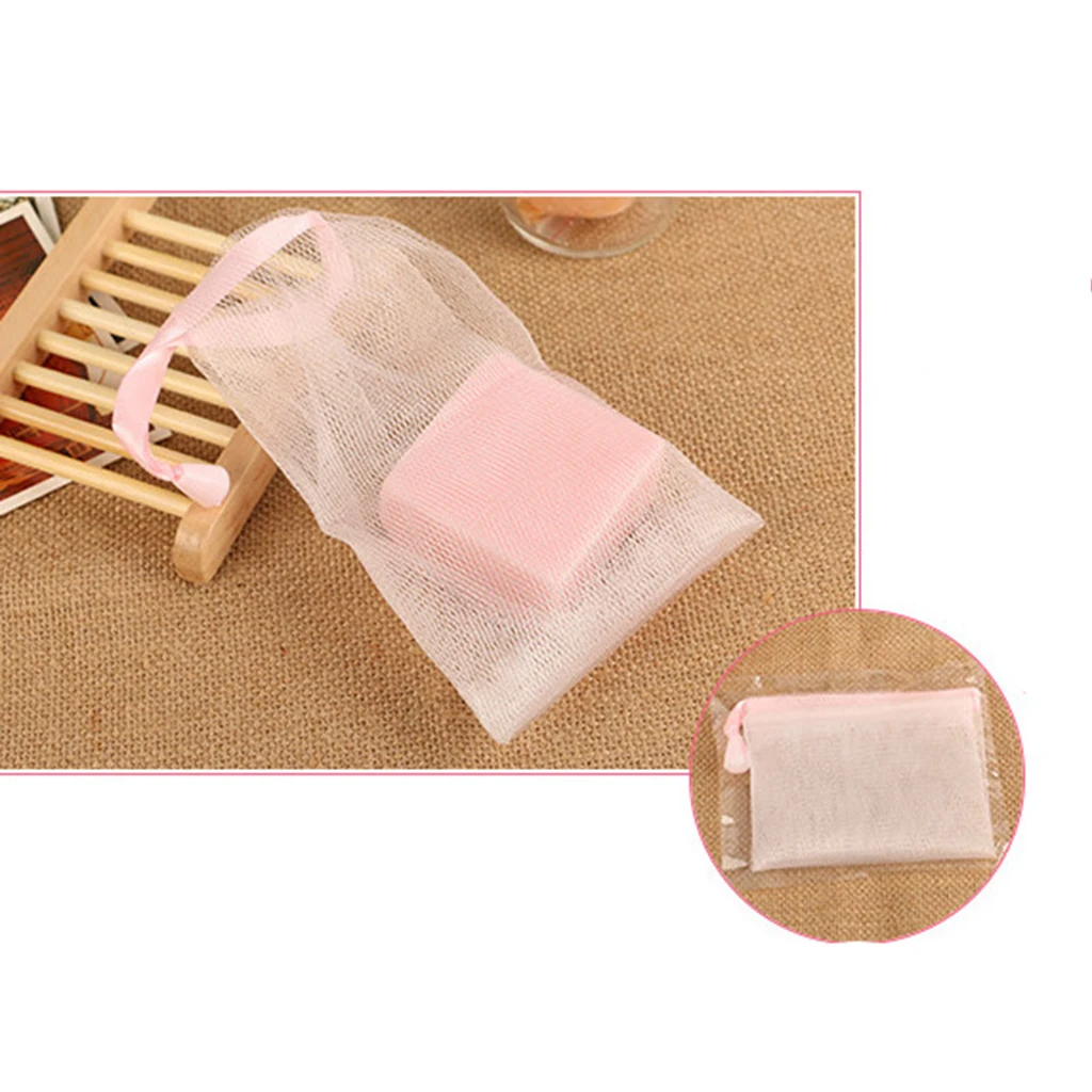 MagiDeal 10pcs Mesh Soap Sack Saver Pouch Drawstring Holder Bags for Making Bubbles Body Facial Cleaning Bath Shower Tool