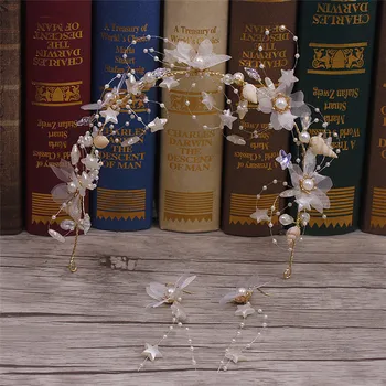 

handmade headgear flower hair ornaments white stars beaded shell hairbands bride's earrings sets wedding hair accessories
