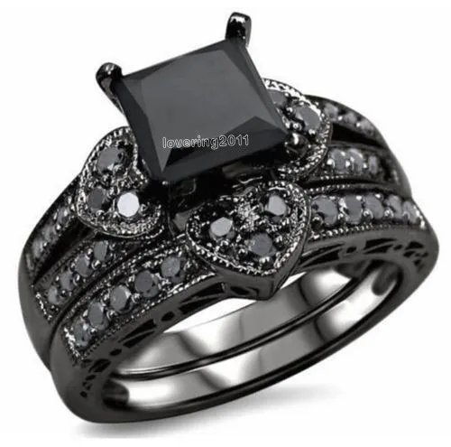 choucong princess cut black stone 5a zircon stone 10kt black gold filled bridal engagement wedding ring - Black Gold Wedding Rings choucong princess cut black stone 5a zircon stone 10kt black gold filled bridal engagement wedding ring - Black Gold Wedding Rings