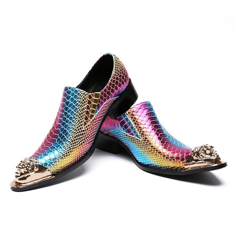 Роскошные мужские туфли с металлическим носком; Разноцветные Свадебные модельные туфли; вечерние туфли из натуральной кожи в деловом стиле; слипоны; большие размеры
