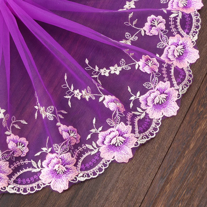 2 метра красочная эластичная кружевная ткань стрейч кружевная отделка эластичный DIY ремесло для шитья вышитая кружевная отделка для одежды 15-22 см Ширина - Цвет: purple peony