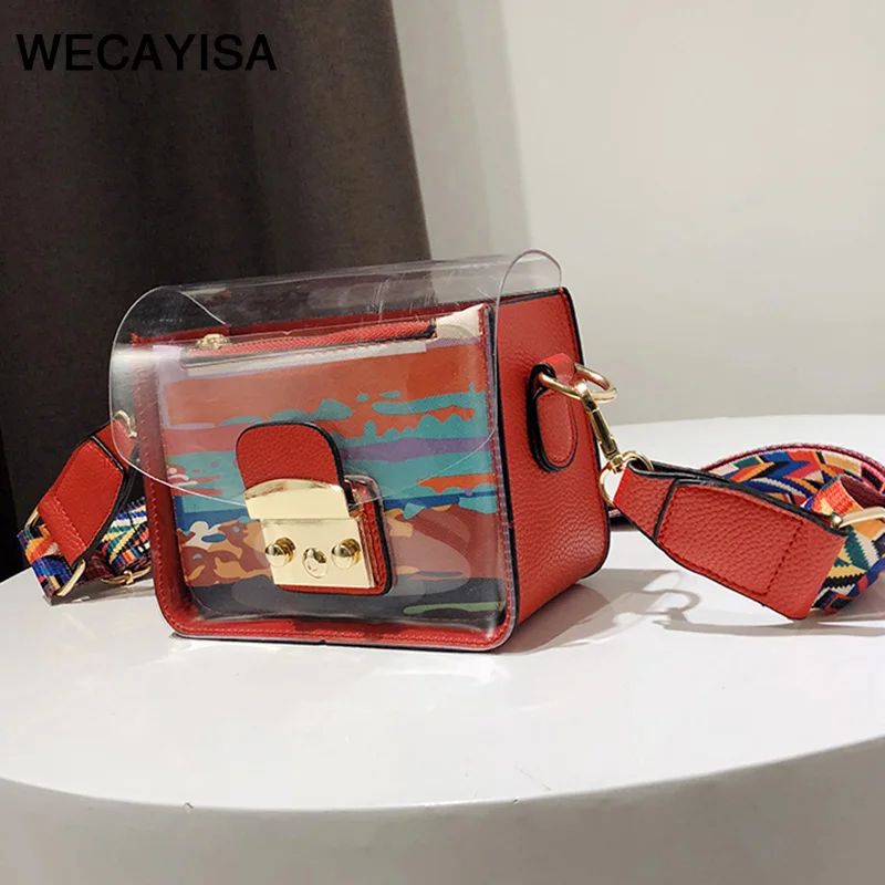 

WECAYISA Hit the color summer new women wave personality small square bag female color broadband shoulder Messenger bag