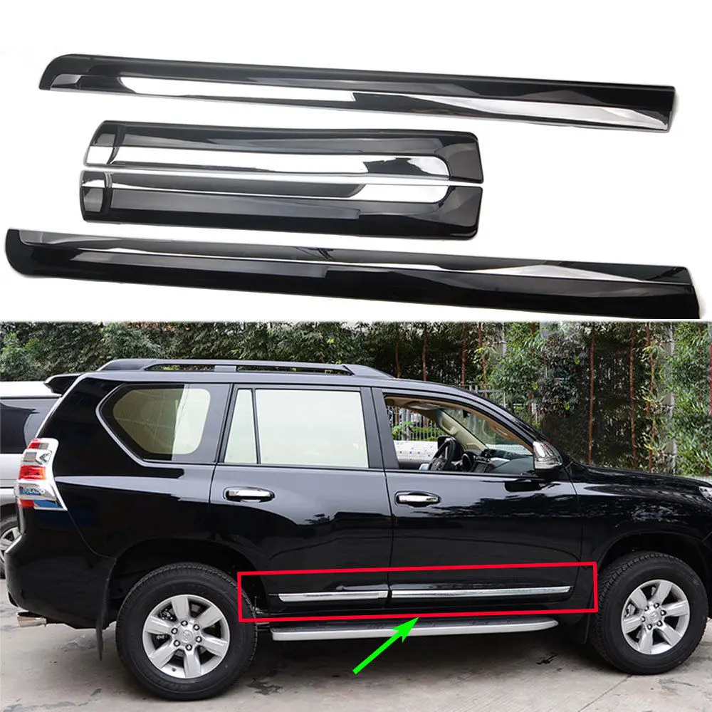

BBQ@FUKA For Toyota Prada 2014 2015 2016 2017 2018 4pcs Chrome ABS Car Body Door Side Molding Cover Trim Sticker Black+Silver