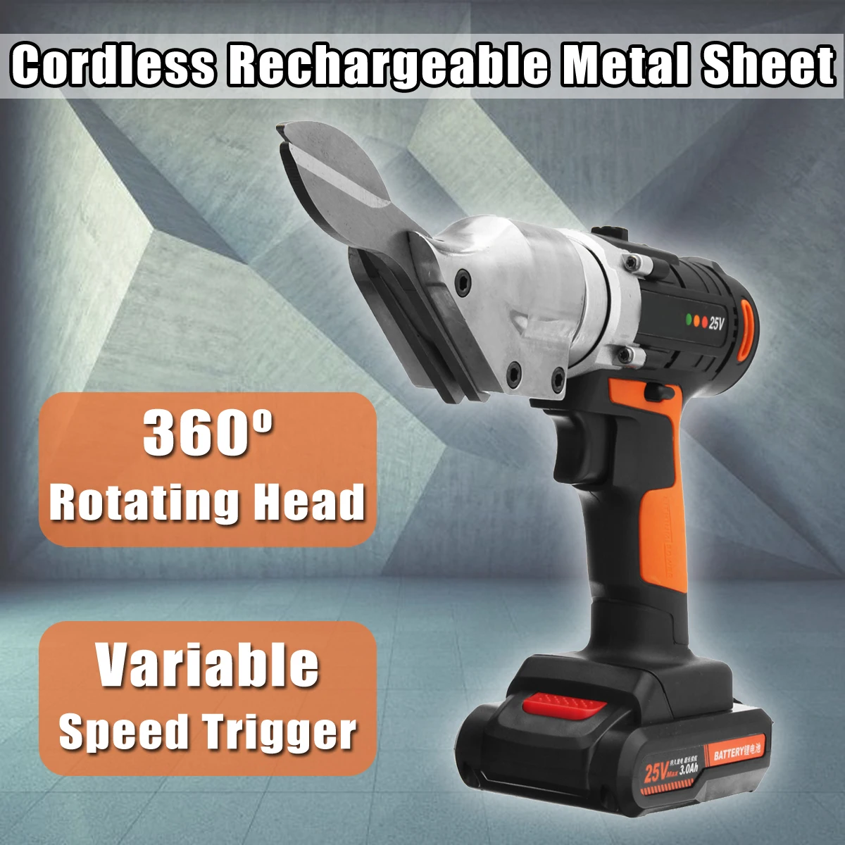 

Electric Scissor 25V Li-ion Cordless Metal Sheet Shear Cutter Scissors Rechargeable 2 Battery Rotating Head Power Tool
