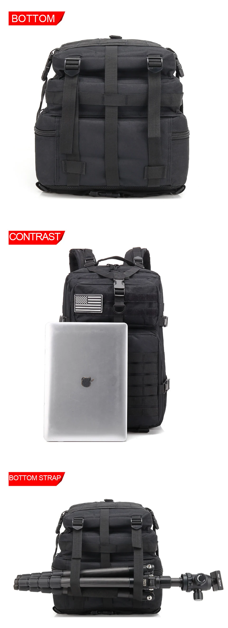 45L Tactical Outdoor Backpack Military Army Large Backpacks Assault Men Rucksack Waterproof Bags Packs Hiking Molle 3P Bagpack (9)