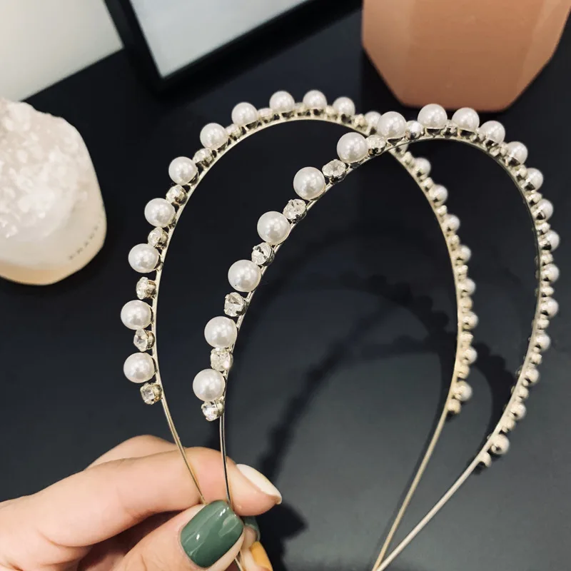 

2019 Korea Bride Hair Accessories Clear Crystal Imitation Pearl Hairbands For Women Sweet Party Hair Jewelry Hair Bands Gifts
