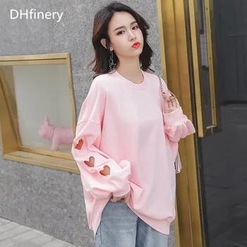 

DHfinery autumn sweatshirt women Letter Print hoodies loose clothes for bust 120-140CM Casual Sweatshirts Plus size XL-4XL b1399