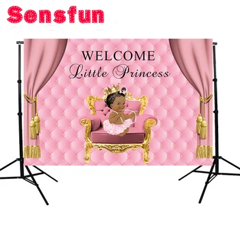 

Sensfun Photography backdrops Princess Party Pink Curtain Couch Birthday Invitation celebration Party Table Dessert Background