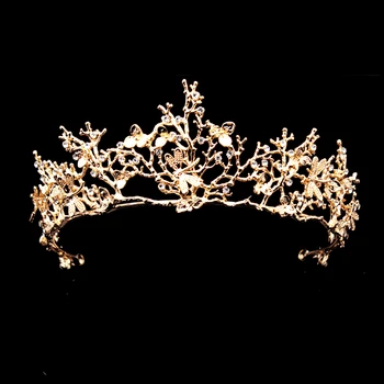 

European Baroque Hair Accessories Wedding Golden Crowns Branch Dragonfly Leaf Bridal Crystal Prom Pageant Tiaras For Women