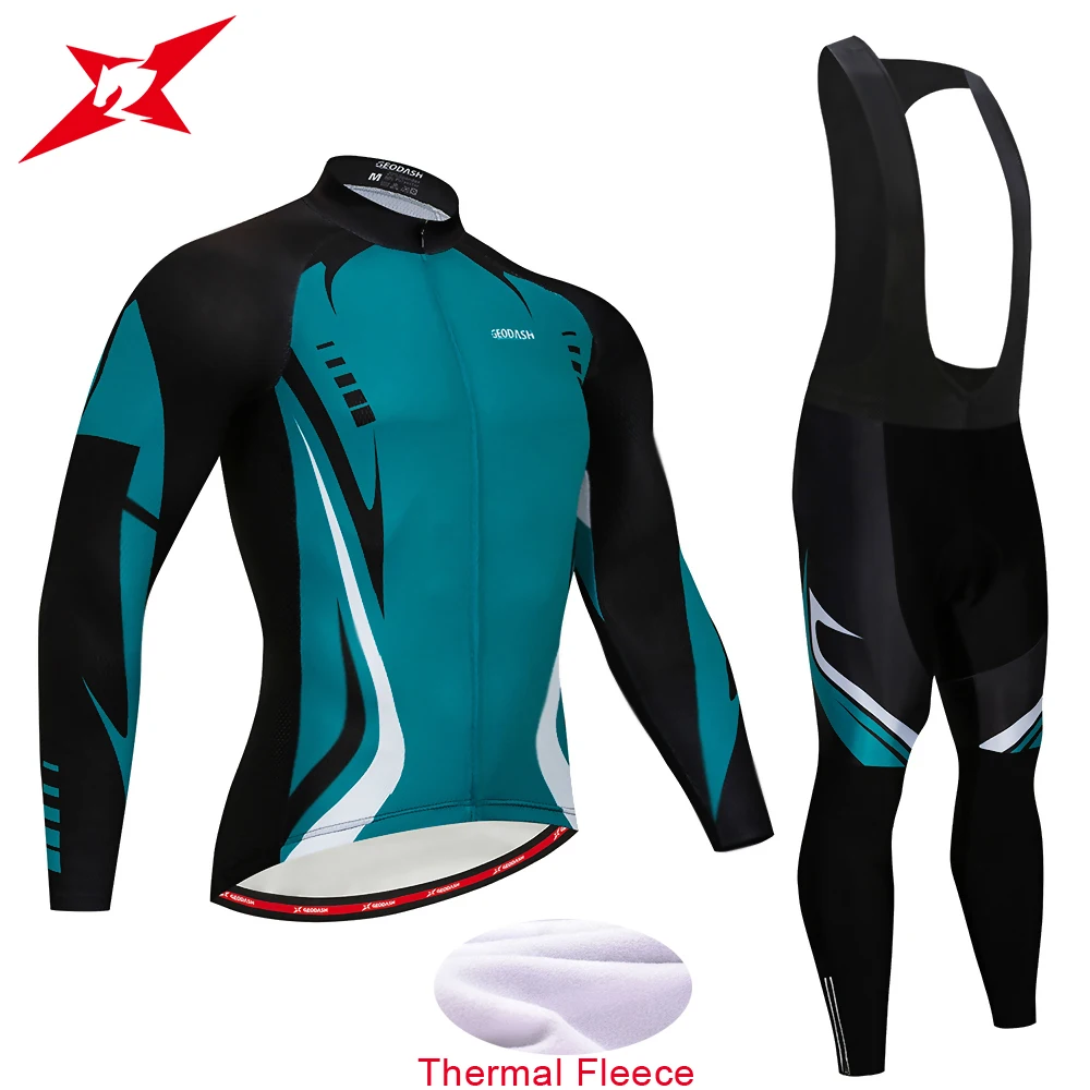 

GEODASH Good Quality 2019 Winter Cycling Clothing Thermal Fleece Cycling Jersey Man GEL Pad Bicycle Clothing
