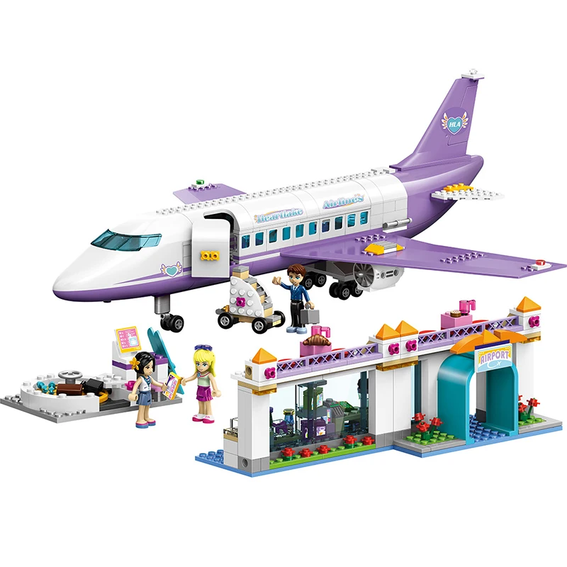 701Pcs Friends Heartlake Airport Big Plane Model Building Mini Block