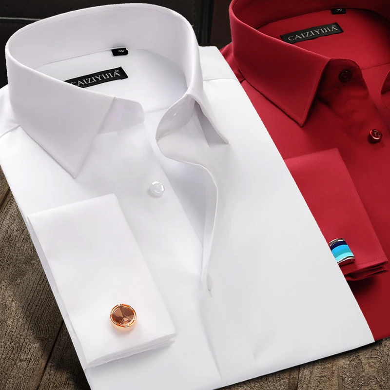 Koop Nieuwe Luxe Gemerceriseerde Katoen Franse Manchet Knop Shirts Lange Mouwen Mannen Wedding Shirts Hoge Kwaliteit Jurk Shirts met Manchetknopen