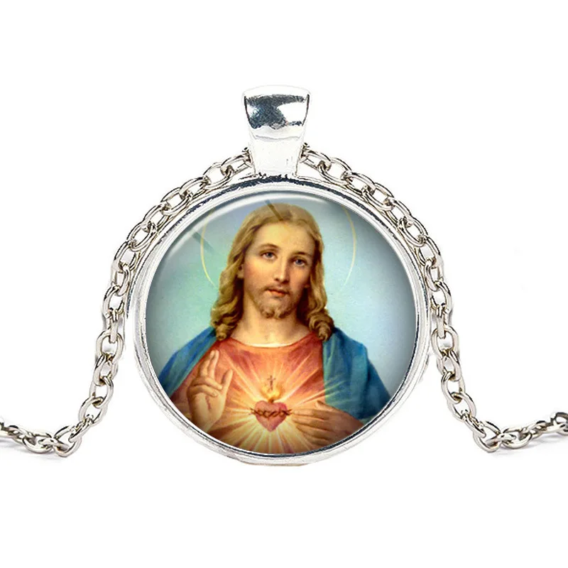 Wholesale Jesus Christ Christian Jewelry Glass Photo Necklace for women