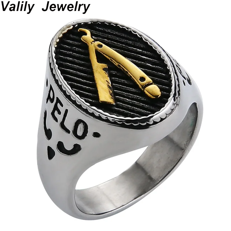 

Valily Men Barber Razor Ring Fashion professional barber tools For Men Women Stainless Steel led barber pole design ring jewelry