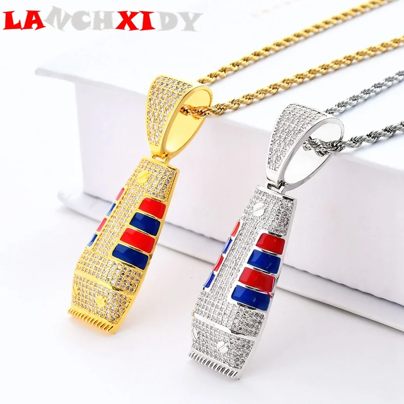 

LANCHXIDY Hip Hop Necklace Men Shaver Stainless Steel Crystal Necklaces Pendants Fashion Creative Men Pendant for Jewelry Gift