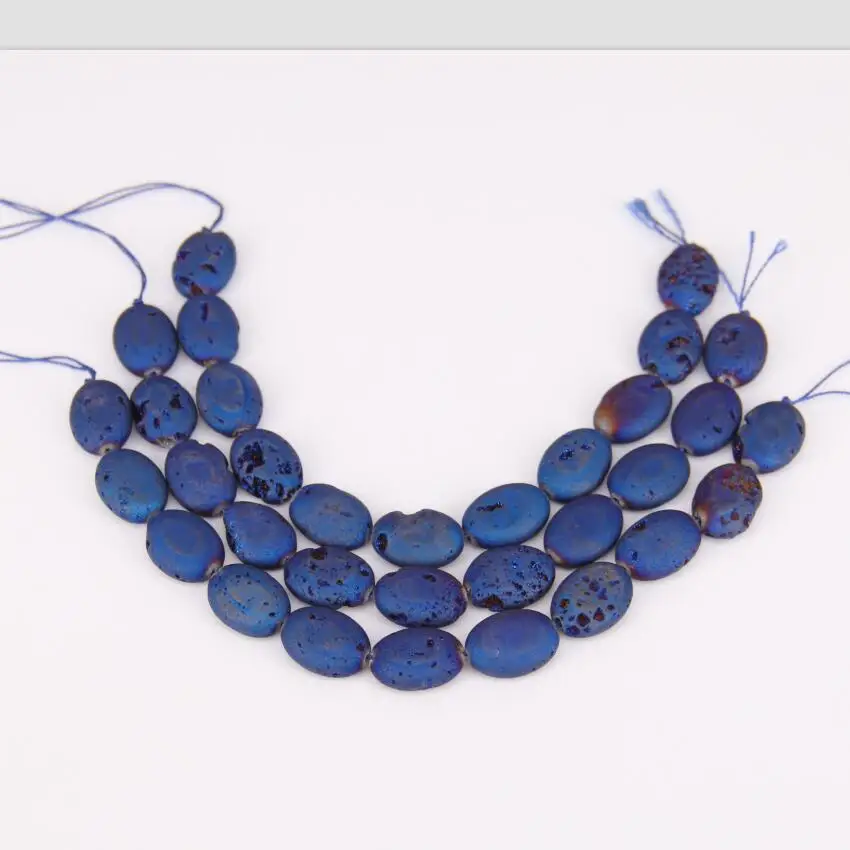 

13x18mm 11pcs Strand Druzy Geode Titanium Blue Loose Bead for Necklace,Center Drilled Raw Drusy Natural Stone Slab Pendant