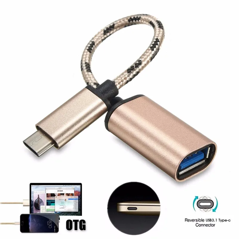 

50pcs/lot USB-C 3.1 Type C Male To USB 2.0 Female Nylon Braided Adapter Sync Data Charger OTG Cable Converter For Phone Laptop