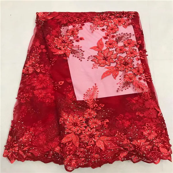 Wholesale Beautiful Beaded Net Lace Fabric Mesh Embroidery For Wedding Top Sale Power Red | Дом и сад