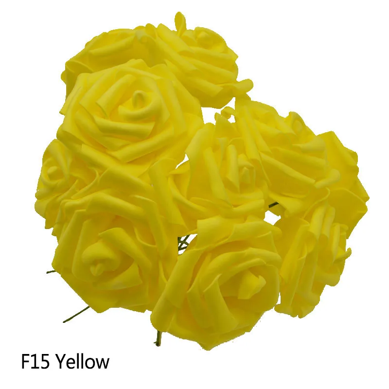 17 видов цветов 10 голов 8 см искусственные розы Свадебные невесты букет полиэтиленовый пенопласт Скрапбукинг DIY поставки розы домашний декор - Цвет: F15 Yellow