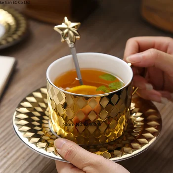 

European ceramic coffee cup set British home simple afternoon tea Palace style golden luxury cup / dish / spoon