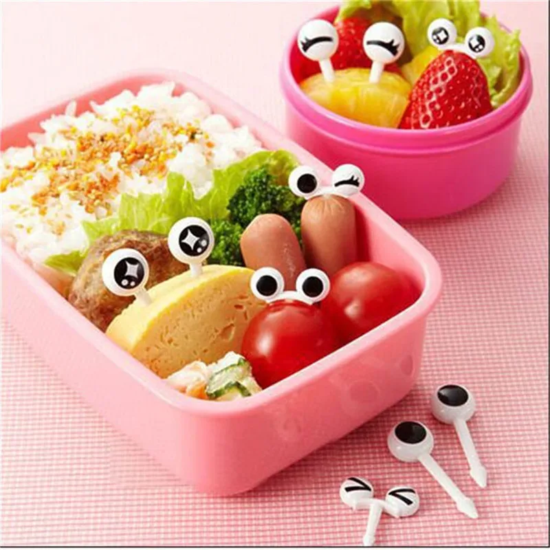 

10PCs/ Lot Cute Plastic Fruit Toothpick Lovely Eye Cartoon Forks Bento Decorative Tableware Food Picks Fish Fork Dessert Durable