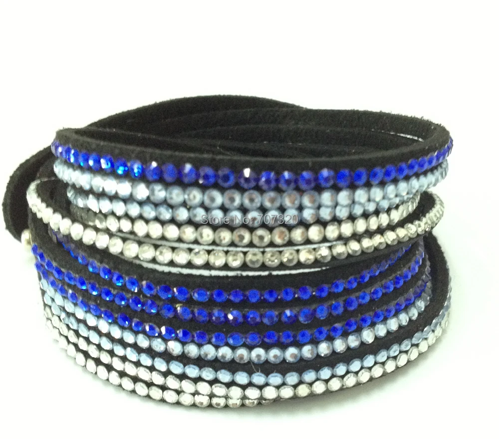 

luxury handmade PU velvet bracelet with bling multilayer rhinestone charm slake wrap bracelets bangles