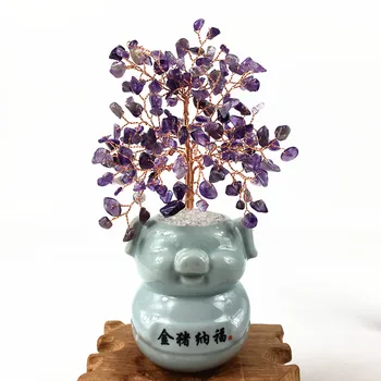 

natural amethyst quartz gemstone crystal lucky tree reiki healing rock purple fengshui for home&office decoration