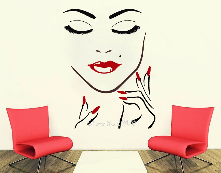 

3d poster Face Makeup Wall Decal Lips Eyes Nail Beauty Girl Wall Sticker Home Decor LivingRoom Salon Spa Window Decor Mural A535