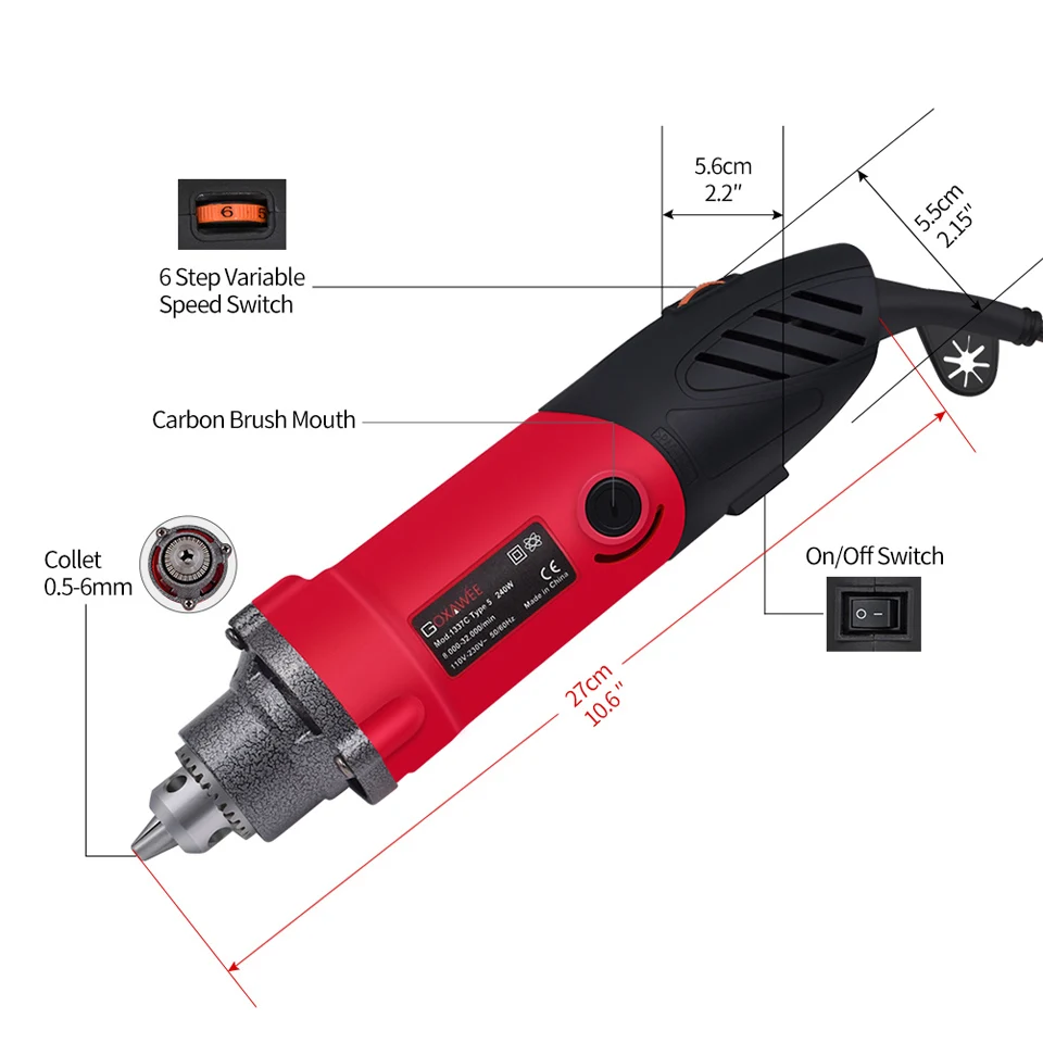  GOXAWEE 240W Big Power Electric Mini Drill Grinder Engraver Rotary Tools Hand Drilling Machine For 