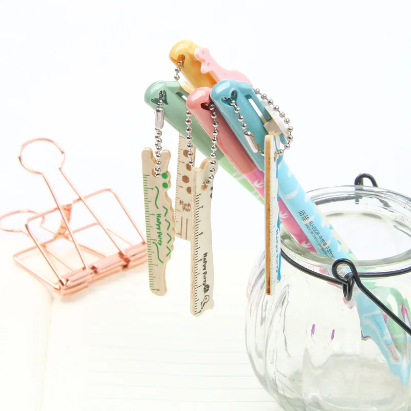 

1 Pcs Korean Creative Stationery Cute Wooden Ruler Animal Pendant Small Fresh Neutral Pen Student Black Signature Pen